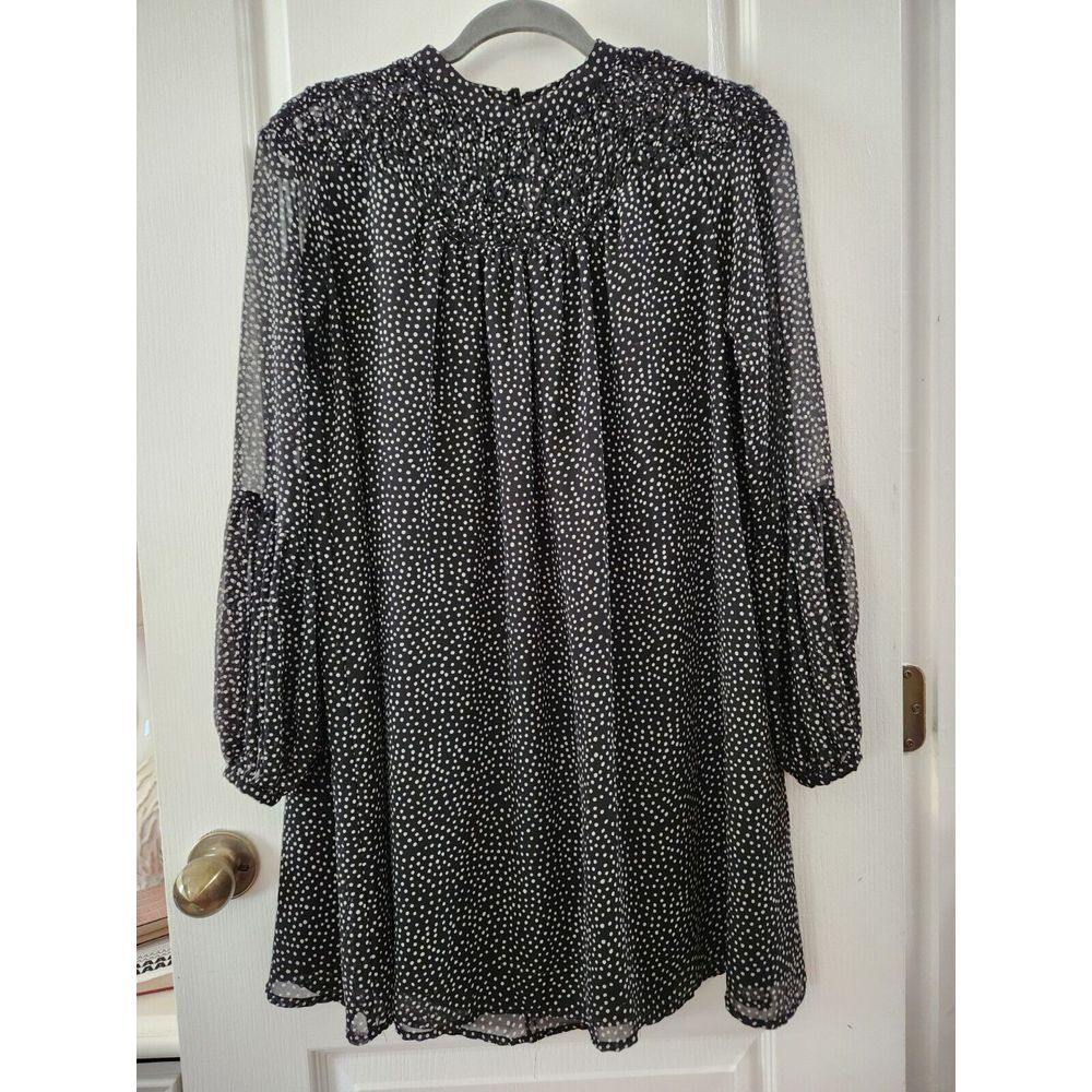 ZARA Collection Smocked High Neck Black/Ivory Polka Dot Dress Long Sleeve Size S